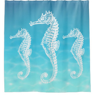 Vintage White Seahorse in the Deep Sea Ocean Shower Curtain