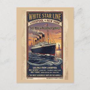 Vintage White Star Line Olympic & Titanic Poster Postcard