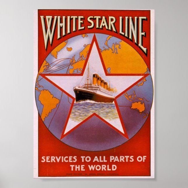 Vintage White Star Line Travel Poster (Front)