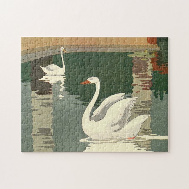 Vintage White Swans Illustrated Jigsaw Puzzle (Horizontal)