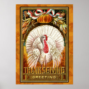 Vintage White Thanksgiving Turkey Poster