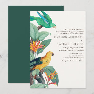 Vintage White Tropical Bird Wedding Invitation