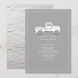 Vintage White Truck Wedding Invitation