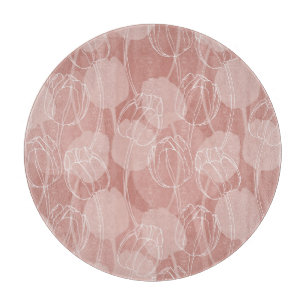 Vintage White Tulips Pink Background Cutting Board