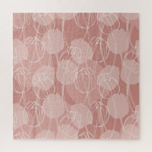 Vintage White Tulips Pink Background Jigsaw Puzzle