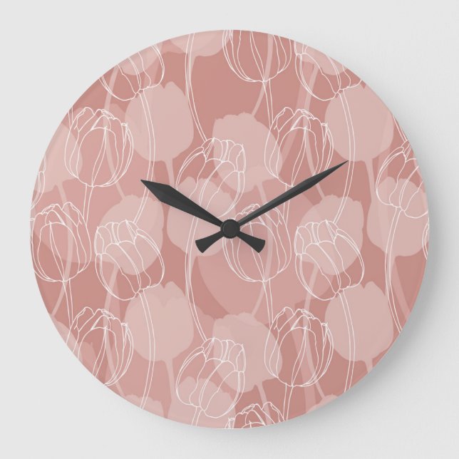 Vintage White Tulips Pink Background Large Clock (Front)