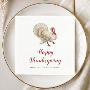 Vintage White Turkey Happy Thanksgiving Dinner Napkin