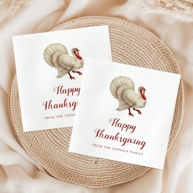 Vintage White Turkey Happy Thanksgiving Dinner Napkin (Vintage White Turkey Happy Thanksgiving Dinner Napkins)