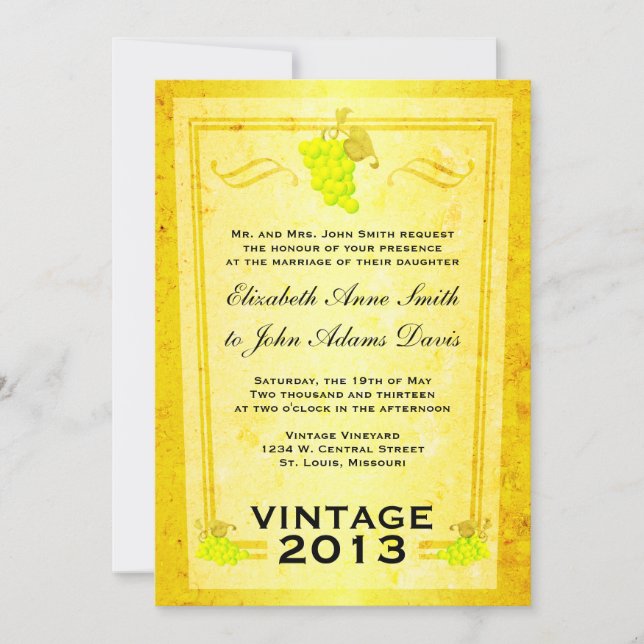 Vintage White Wine Wedding Invitation (Front)