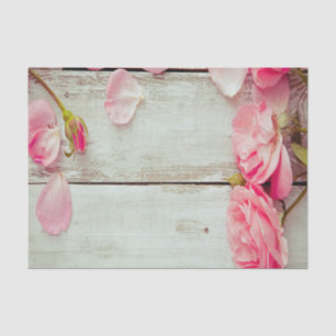 vintage white wood wall pink roses, shabby chic tissue paper