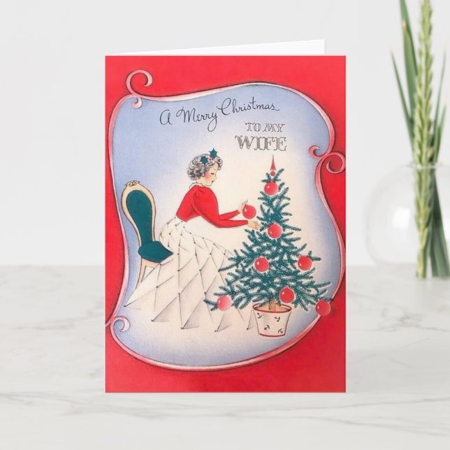 Vintage Wife Christmas Greeting Card (Front)