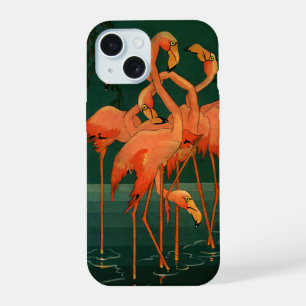Vintage Wild Animal Birds, Tropical Pink Flamingos iPhone 15 Case