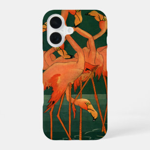 Vintage Wild Animal Birds, Tropical Pink Flamingos iPhone 16 Case