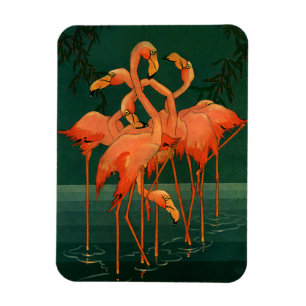 Vintage Wild Animal Birds, Tropical Pink Flamingos Magnet