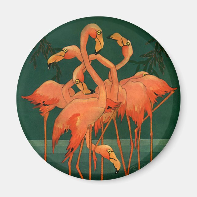 Vintage Wild Animal Birds, Tropical Pink Flamingos Magnet (Front)