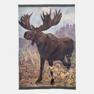 Vintage Wild Animal, Moose or Elk by CE Swan Tea Towel