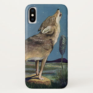 Vintage Wild Animal, Wolf Howling at the Moon iPhone X Case