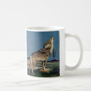 Vintage Wild Animal, Wolf Howling at the Moon Coffee Mug