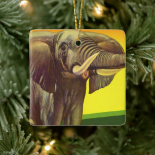 Vintage Wild Animals, African Elephant with Sunset Ceramic Tree Decoration