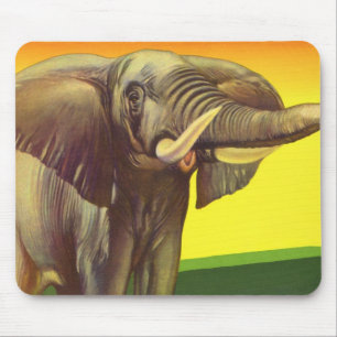 Vintage Wild Animals, African Elephant with Sunset Mouse Mat