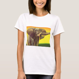 Vintage Wild Animals, African Elephant with Sunset T-Shirt
