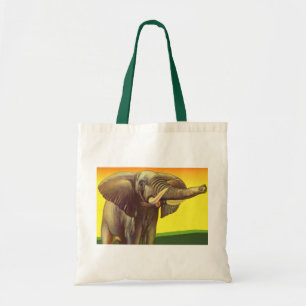 Vintage Wild Animals, African Elephant with Sunset Tote Bag