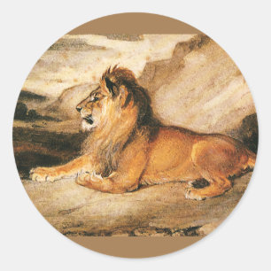 Vintage Wild Animals, African Lion on the Savannah Classic Round Sticker