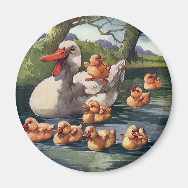 Vintage Wild Animals Birds, Ducklings Duck Family Magnet (Front)
