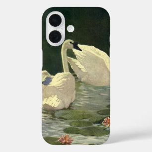 Vintage Wild Animals Birds, Victorian White Swans iPhone 16 Case