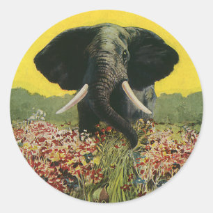 Vintage Wild Animals, Cobra Snake African Elephant Classic Round Sticker
