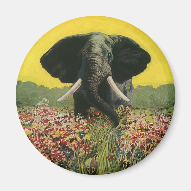 Vintage Wild Animals, Cobra Snake African Elephant Magnet (Front)