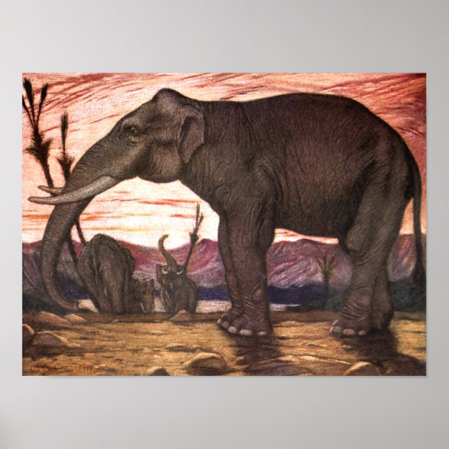 Vintage Wild Animals, Elephant by Louis Sargent Poster (Front)
