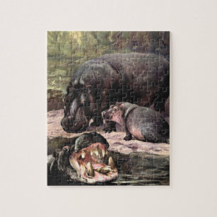 WPA Poster Older Kid Easy Adult Jigsaw Puzzle Philly Zoo Hippo