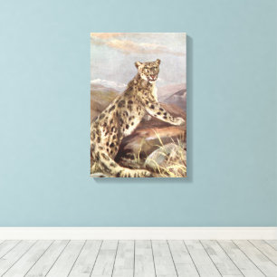 Vintage Wild Animals, Snow Leopard by CE Swan Canvas Print