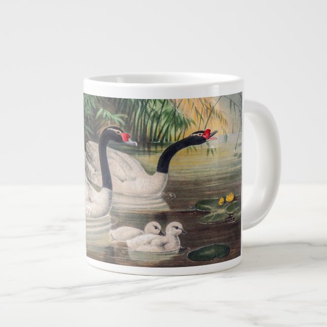 Vintage Wild Black-Necked Swan  Large Coffee Mug (Front Right)