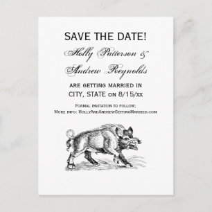 Vintage Wild Boar Drawing BW #2 Announcement Postcard