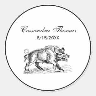Vintage Wild Boar Drawing BW #2 Classic Round Sticker