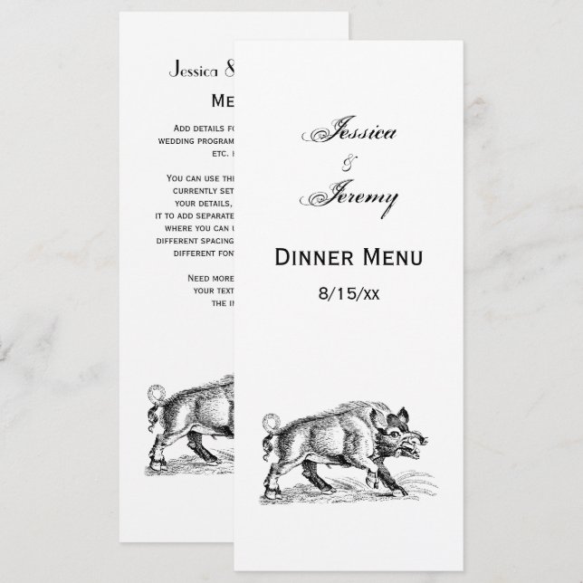 Vintage Wild Boar Drawing BW #2 Invitation (Front/Back)