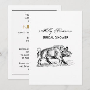 Vintage Wild Boar Drawing BW #2 Invitation