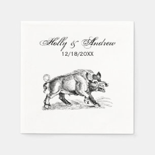 Vintage Wild Boar Drawing BW #2 Napkin