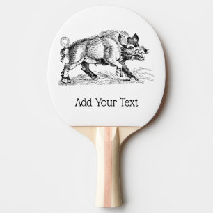 Vintage Wild Boar Drawing BW #2 Ping Pong Paddle
