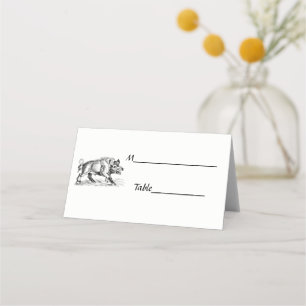 Vintage Wild Boar Drawing BW #2 Place Card