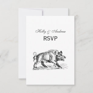 Vintage Wild Boar Drawing BW #2 RSVP Card