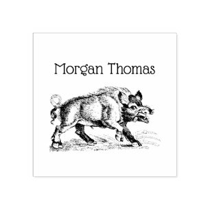 Vintage Wild Boar Drawing BW #2 Rubber Stamp