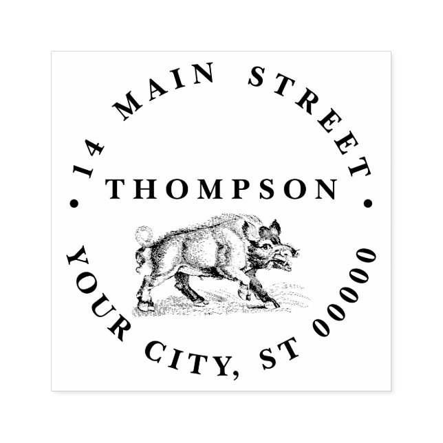 Vintage Wild Boar Drawing BW #2 Rubber Stamp (Imprint)