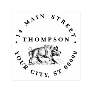 Vintage Wild Boar Drawing BW #2 Self-inking Stamp