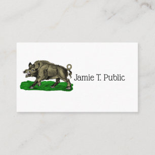 Vintage Wild Boar Drawing BW #3C Business Card