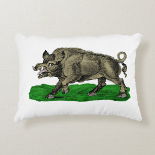 Vintage Wild Boar Drawing BW #3C Decorative Cushion