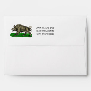 Vintage Wild Boar Drawing BW #3C Envelope