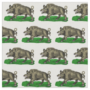 Vintage Wild Boar Drawing BW #3C Fabric